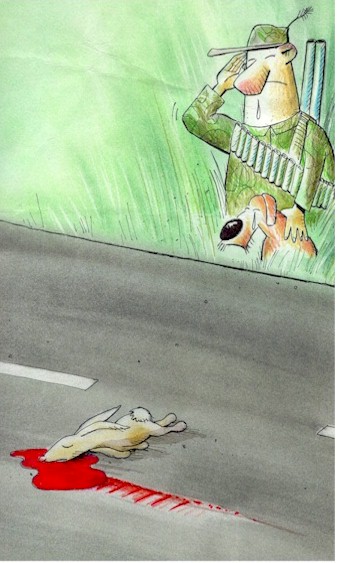 Belgium cartoon, rabbit in high way